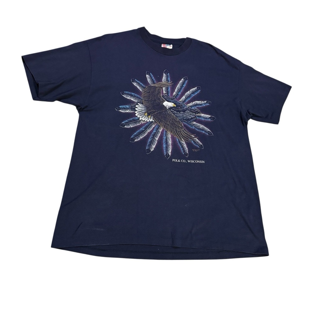 Hanes Eagle Graphic Tee Navy Blue Size XL Single Stitch